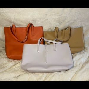 SOLD 3 Tote Bags- White, Tan and Orange Salmon